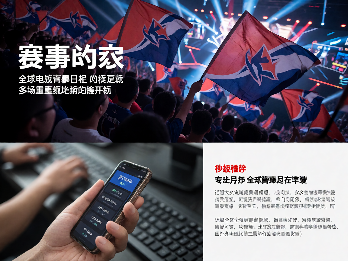 电竞赛事现场，观众挥舞旗帜为选手加油助威